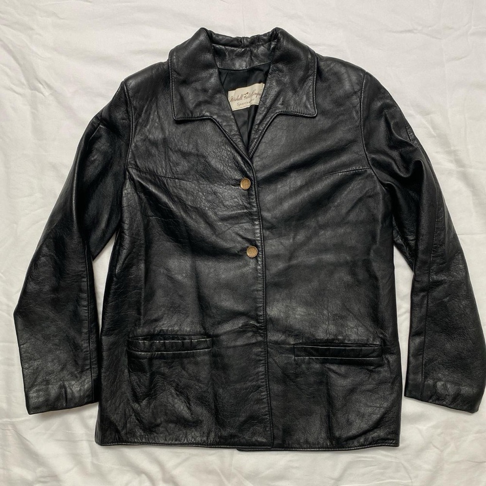 Marshall Fields and Company Women's Black Leather Button-Front Jacket